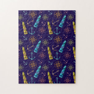 Nautische Zeichen Anker Golden Leuchtturm Kompass Puzzle