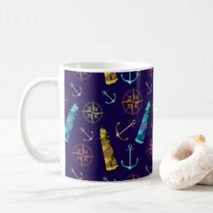 Nautische Zeichen Anker Goldener Leuchtturm Kompas Kaffeetasse