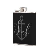 nautischer ANCHOR + graues SOUL auf schwarz | Flachmann (Links)