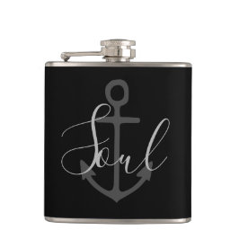 nautischer ANCHOR + graues SOUL auf schwarz | Flachmann