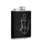 nautischer ANCHOR + graues SOUL auf schwarz | Flachmann (Rechts)