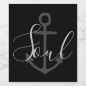 nautischer ANCHOR + graues SOUL auf schwarz | Weinetikett (Einzelnes Label)