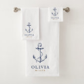 Nautischer Anchor Navy Blue Monogram Beach Badhandtuch Set (Insitu)