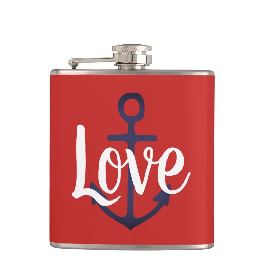 nautischer ANCHOR + Skript-LIEBE | Flachmann (Vorderseite)