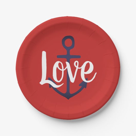 nautischer ANCHOR + Skript-LIEBE | Pappteller (Vorderseite)