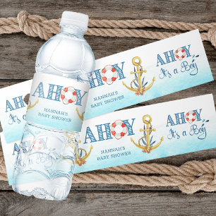 Nautischer Anker Ahoy, es ist ein Junge - Babypart Wasserflaschenetikett
