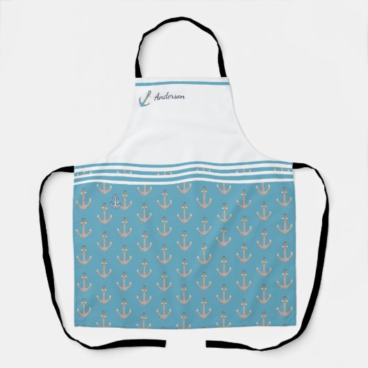 Nautischer Anker aquamarin-weiß-graue Monogrammbez Schürze (Vorderseite)