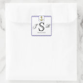 Nautischer Anker auf Blue Stripe Wedding Monogram Quadratischer Aufkleber (Tasche)