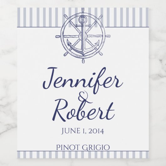 Nautischer Anker auf dem Weinetikett Grau Stripe (Einzelnes Label)