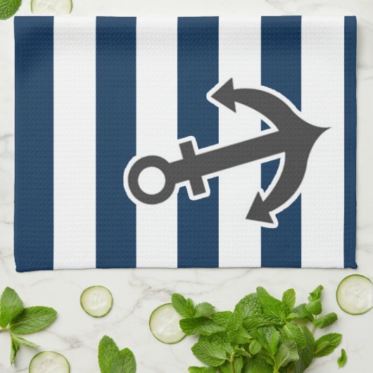 Nautischer Anker auf dunklen, nächtlichen blauen S Geschirrtuch (Gefaltet)