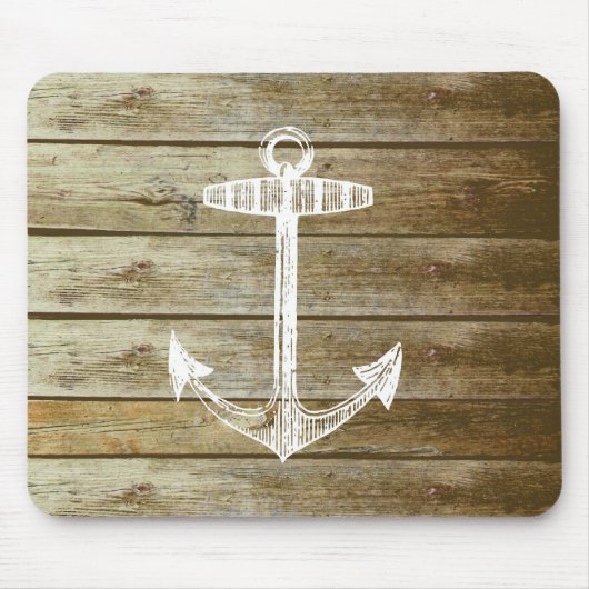 Nautischer Anker auf Holzgrafik Mousepad (Vorne)