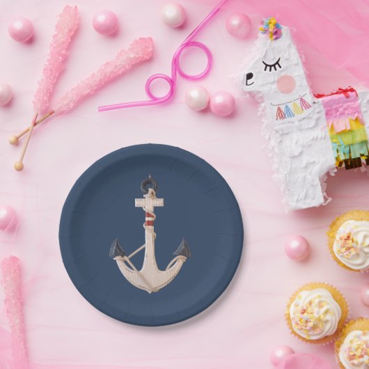 nautischer Anker auf marinebasisch Pappteller (Party)