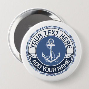 Nautischer Anker Blau-Weißes Seilrand Pinback Button