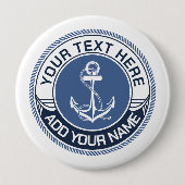 Nautischer Anker Blau-Weißes Seilrand Pinback Button (Vorderseite)