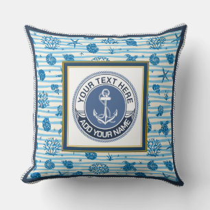 Nautischer Anker Blaue Streifen Muscheln Benutzerd Kissen