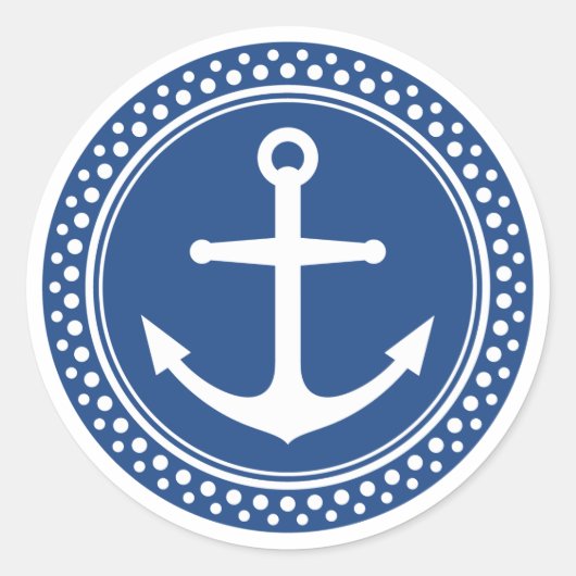 Nautischer Anker, blauer Hintergrund mit Punktgren Runder Aufkleber (Vorderseite)