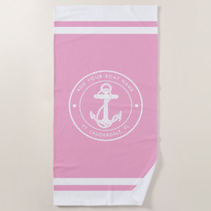 Nautischer Anker Bootsname Pink Strandtuch