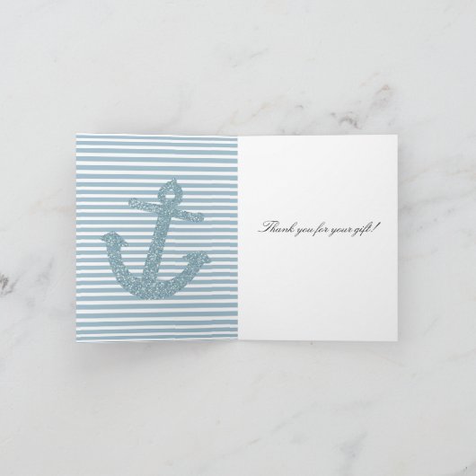 Nautischer Anker des Glitzer Blue Stripes Dankeskarte (Innenseite)