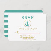 Nautischer Anker für Hochzeiten Aquamarin Gold UAW RSVP Karte (Vorne/Hinten)