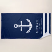 Nautischer Anker| Individuelle Name Strandtuch (Vorderseite)