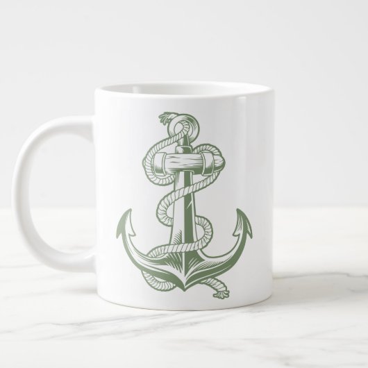 Nautischer Anker (Light Olive) Jumbo-Tasse (Links)