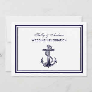 Nautischer Anker Marineblau gerahmt 2H Hochzeit Einladung