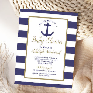 Nautischer Anker Marineblaue gestreifte Baby-Party Einladungspostkarte