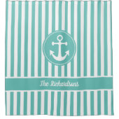 Nautischer Anker mit Aquamarinen und weißen Streif Duschvorhang (Vorderseite)