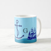 Nautischer Anker mit Doppelmonogramm Kaffeetasse (VorderseiteRechts)