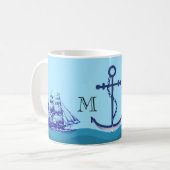 Nautischer Anker mit Doppelmonogramm Kaffeetasse (Vorderseite Links)