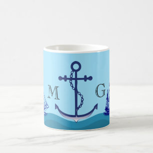 Nautischer Anker mit Doppelmonogramm Kaffeetasse