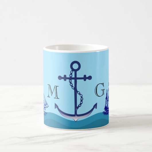 Nautischer Anker mit Doppelmonogramm Kaffeetasse (Mittel)
