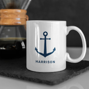 Nautischer Anker mit Namen in Navy Blau Monogramm Kaffeetasse