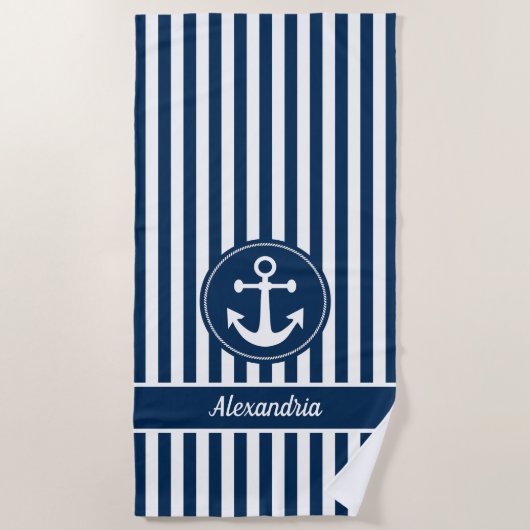 Nautischer Anker mit rosaroten blauen Streifen Strandtuch (Vorderseite)