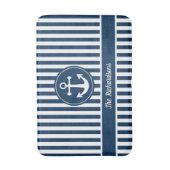 Nautischer Anker mit Seil auf Navy Blue Stripes Badematte (Vorderseite Vertikal)