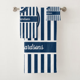 Nautischer Anker mit Seil auf Navy Blue Stripes Badhandtuch Set