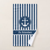 Nautischer Anker mit Seil auf Navy Blue Stripes Badhandtuch Set (Handtuch)