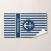 Nautischer Anker mit Seil auf Navy Blue Stripes Badhandtuch Set (Handtuch)