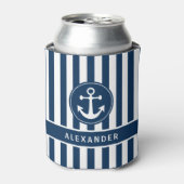 Nautischer Anker mit Seil auf Navy Blue Stripes Dosenkühler (Kanne Vorderseite)