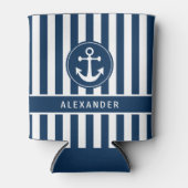 Nautischer Anker mit Seil auf Navy Blue Stripes Dosenkühler (Vorderseite)