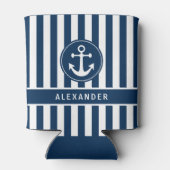 Nautischer Anker mit Seil auf Navy Blue Stripes Dosenkühler (Rückseite)