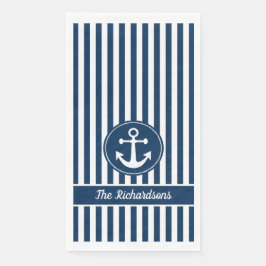 Nautischer Anker mit Seil auf Navy Blue Stripes Serviette