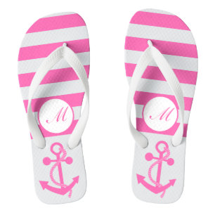 Nautischer Anker mit Streifen und Monogramm Badesandalen