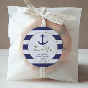 Nautischer Anker Navy Baby Shower Dankeschön Runder Aufkleber