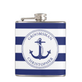 Nautischer Anker Navy Blue Stripe Trauzeuge Flachmann (Vorderseite)