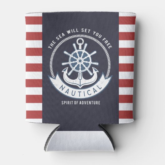 Nautischer Anker, Rad, Navy Blue, Rote Streifen Dosenkühler (Vorderseite)