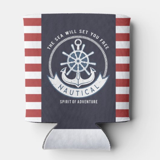 Nautischer Anker, Rad, Navy Blue, Rote Streifen Dosenkühler (Rückseite)