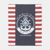 Nautischer Anker, Rad, Navy Blue, Rote Streifen Fleecedecke (Vorderseite)
