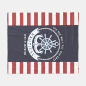 Nautischer Anker, Rad, Navy Blue, Rote Streifen Fleecedecke (Vorderseite (Horizontal))