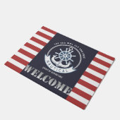 Nautischer Anker, Rad, Navy Blue, Rote Streifen Fußmatte (Schrägansicht)